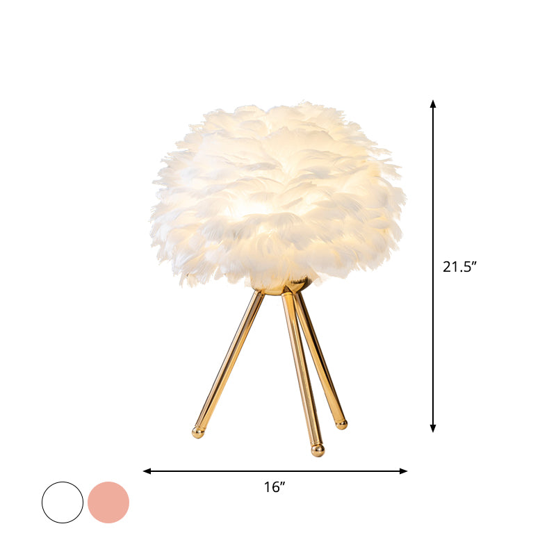 Bloom Nightstand Lamp Nordic Feather Single White/Pink Table Light with White/Gold Tripod for Bedroom Clearhalo 'Lamps' 'Table Lamps' Lighting' 1985937