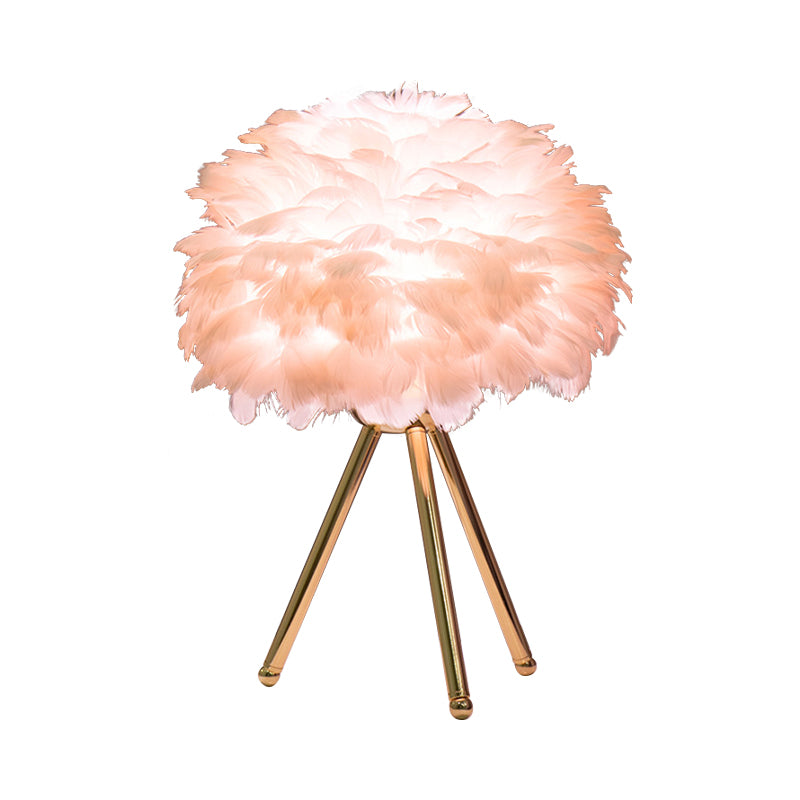 Bloom Nightstand Lamp Nordic Feather Single White/Pink Table Light with White/Gold Tripod for Bedroom Clearhalo 'Lamps' 'Table Lamps' Lighting' 1985939
