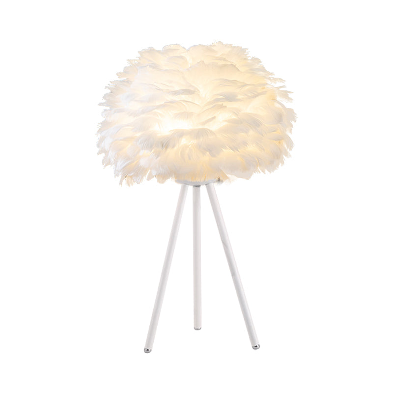 Bloom Nightstand Lamp Nordic Feather Single White/Pink Table Light with White/Gold Tripod for Bedroom Clearhalo 'Lamps' 'Table Lamps' Lighting' 1985944