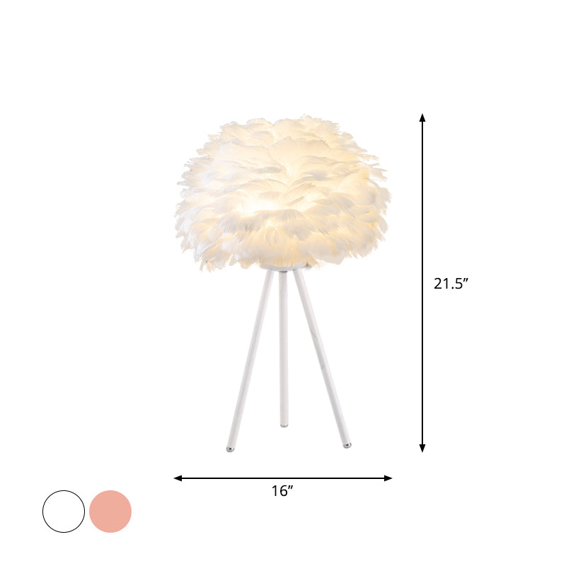 Bloom Nightstand Lamp Nordic Feather Single White/Pink Table Light with White/Gold Tripod for Bedroom Clearhalo 'Lamps' 'Table Lamps' Lighting' 1985945