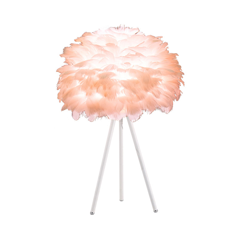 Bloom Nightstand Lamp Nordic Feather Single White/Pink Table Light with White/Gold Tripod for Bedroom Clearhalo 'Lamps' 'Table Lamps' Lighting' 1985947
