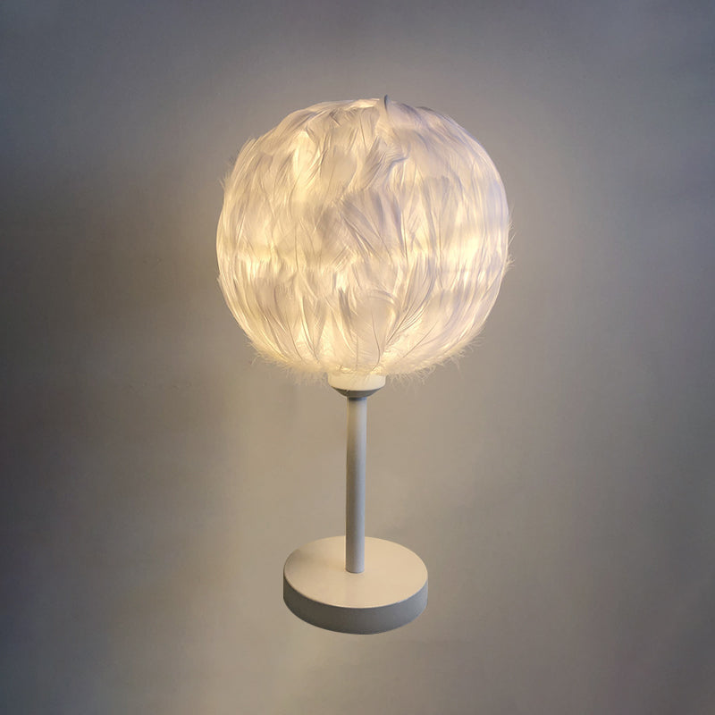 Handmade Sphere Feather Table Light Nordic Style 1-Light White/Pink/Rose Red Nightstand Lamp with Plug-in Cord Clearhalo 'Lamps' 'Table Lamps' Lighting' 1985962
