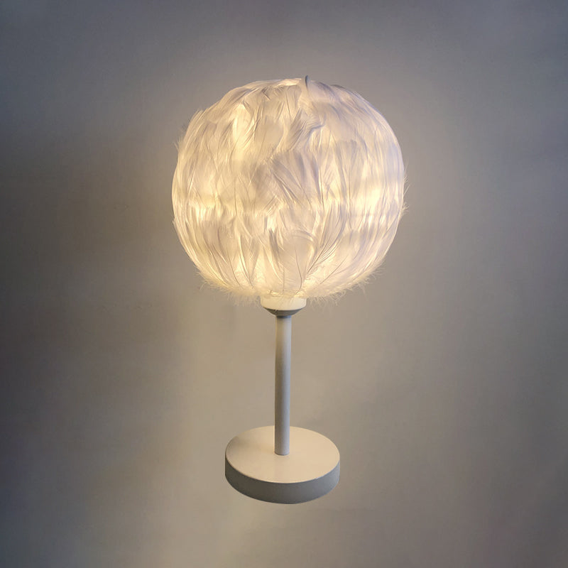 Handmade Sphere Feather Table Light Nordic Style 1-Light White/Pink/Rose Red Nightstand Lamp with Plug-in Cord Clearhalo 'Lamps' 'Table Lamps' Lighting' 1985962