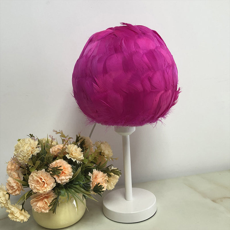 Handmade Sphere Feather Table Light Nordic Style 1-Light White/Pink/Rose Red Nightstand Lamp with Plug-in Cord Rose Red Clearhalo 'Lamps' 'Table Lamps' Lighting' 1985964