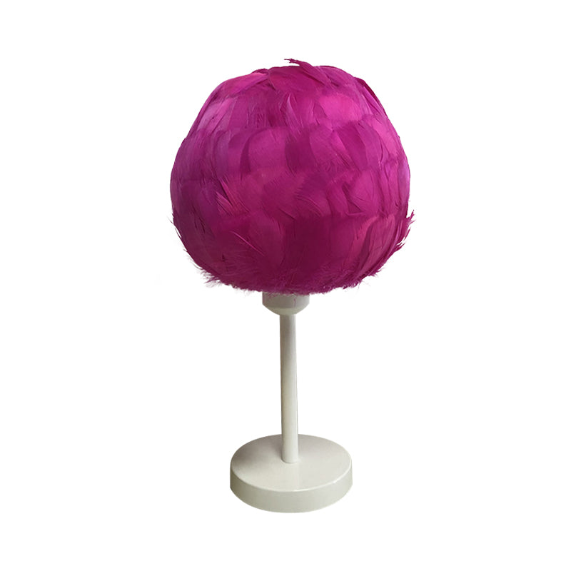 Handmade Sphere Feather Table Light Nordic Style 1-Light White/Pink/Rose Red Nightstand Lamp with Plug-in Cord Clearhalo 'Lamps' 'Table Lamps' Lighting' 1985966
