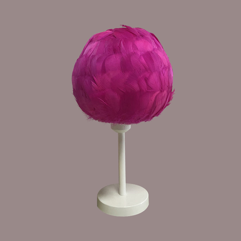 Handmade Sphere Feather Table Light Nordic Style 1-Light White/Pink/Rose Red Nightstand Lamp with Plug-in Cord Clearhalo 'Lamps' 'Table Lamps' Lighting' 1985967