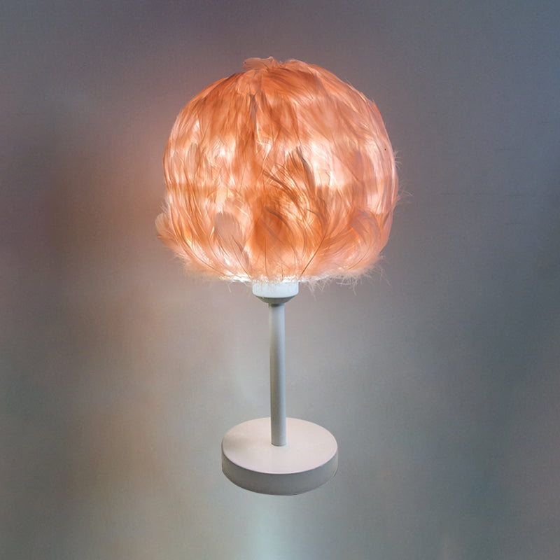 Handmade Sphere Feather Table Light Nordic Style 1-Light White/Pink/Rose Red Nightstand Lamp with Plug-in Cord Clearhalo 'Lamps' 'Table Lamps' Lighting' 1985971
