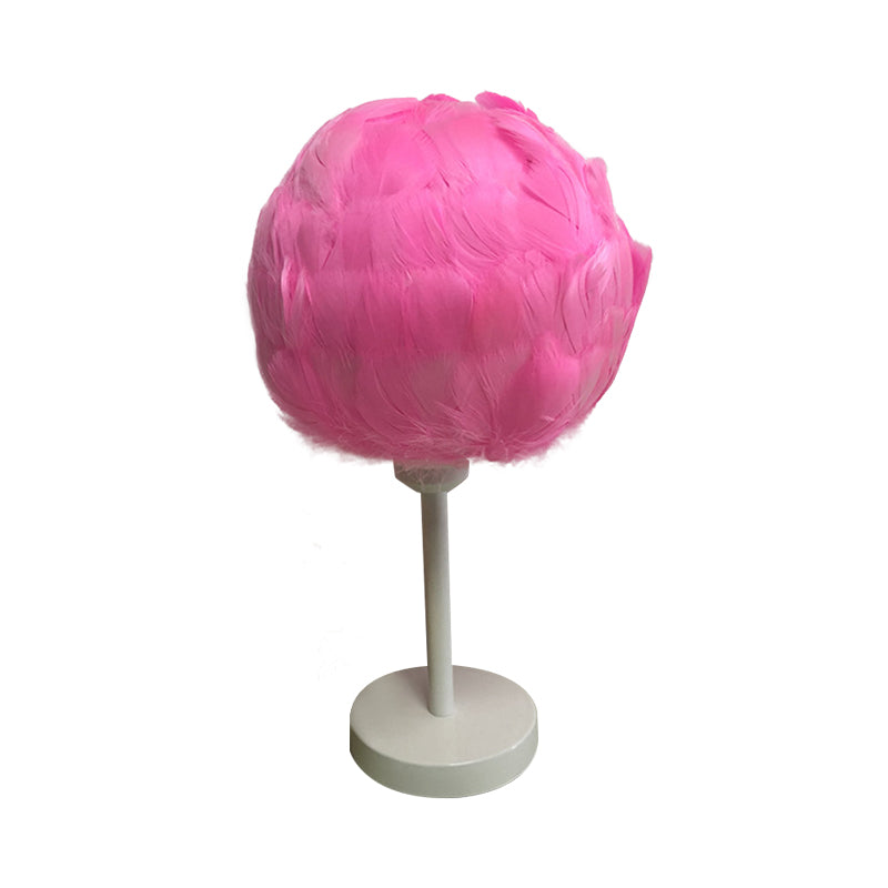 Handmade Sphere Feather Table Light Nordic Style 1-Light White/Pink/Rose Red Nightstand Lamp with Plug-in Cord Clearhalo 'Lamps' 'Table Lamps' Lighting' 1985974