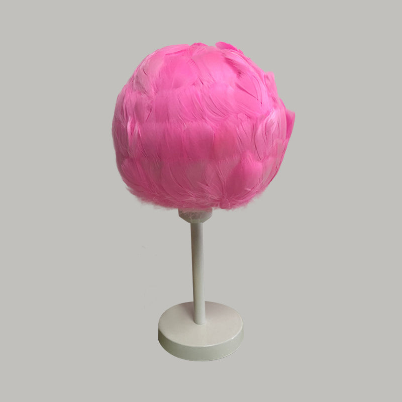 Handmade Sphere Feather Table Light Nordic Style 1-Light White/Pink/Rose Red Nightstand Lamp with Plug-in Cord Clearhalo 'Lamps' 'Table Lamps' Lighting' 1985975