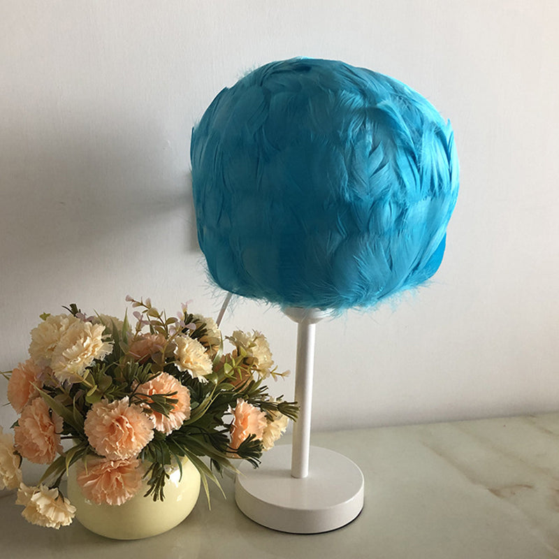 Handmade Sphere Feather Table Light Nordic Style 1-Light White/Pink/Rose Red Nightstand Lamp with Plug-in Cord Clearhalo 'Lamps' 'Table Lamps' Lighting' 1985977