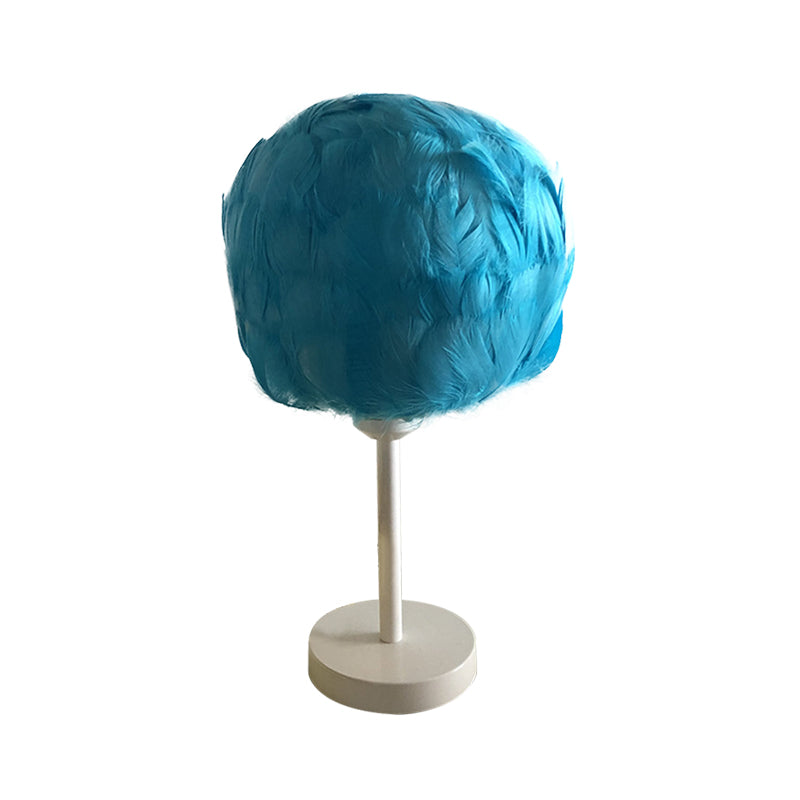 Handmade Sphere Feather Table Light Nordic Style 1-Light White/Pink/Rose Red Nightstand Lamp with Plug-in Cord Clearhalo 'Lamps' 'Table Lamps' Lighting' 1985979