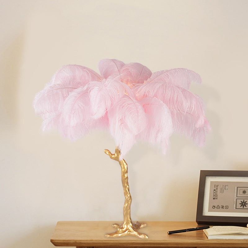 Creative Modern Coconut Tree Night Lamp Feather Single-Bulb Living Room Table Light in Pink Pink Clearhalo 'Lamps' 'Table Lamps' Lighting' 1985990