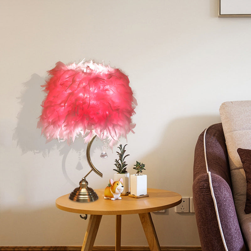 White/Pink Tapered Table Lamp Contemporary 1 Head Feather Nightstand Light with Crystal Drop Clearhalo 'Lamps' 'Table Lamps' Lighting' 1985996