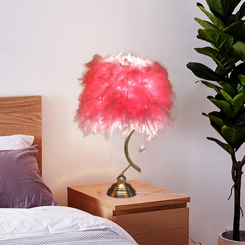 White/Pink Tapered Table Lamp Contemporary 1 Head Feather Nightstand Light with Crystal Drop Clearhalo 'Lamps' 'Table Lamps' Lighting' 1985997