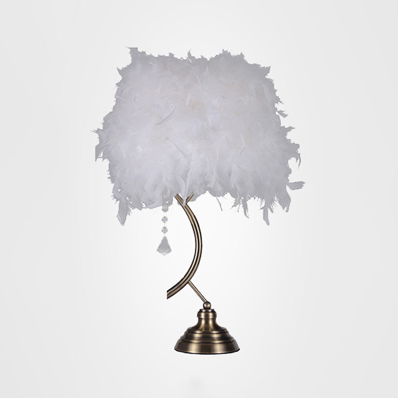 White/Pink Tapered Table Lamp Contemporary 1 Head Feather Nightstand Light with Crystal Drop Clearhalo 'Lamps' 'Table Lamps' Lighting' 1986003