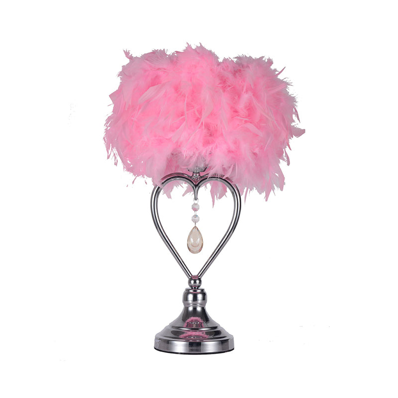 Dome/Tapered Shade Table Light Modern Feather Single Black/Pink/Cream Night Stand Lamp with Teardrop/Curved Rod/Tripod Base Pink Clearhalo 'Lamps' 'Table Lamps' Lighting' 1986004