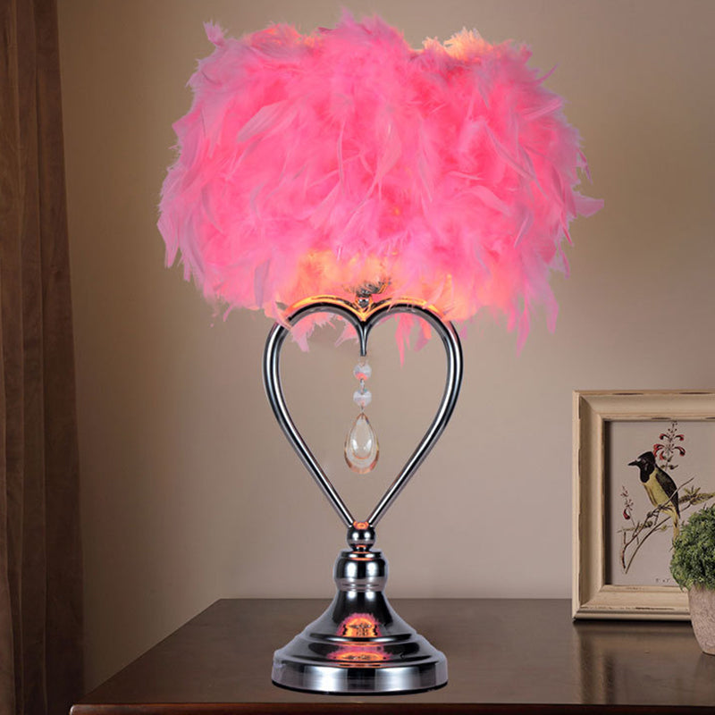 Dome/Tapered Shade Table Light Modern Feather Single Black/Pink/Cream Night Stand Lamp with Teardrop/Curved Rod/Tripod Base Clearhalo 'Lamps' 'Table Lamps' Lighting' 1986005