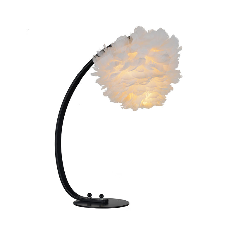 Dome/Tapered Shade Table Light Modern Feather Single Black/Pink/Cream Night Stand Lamp with Teardrop/Curved Rod/Tripod Base Clearhalo 'Lamps' 'Table Lamps' Lighting' 1986020