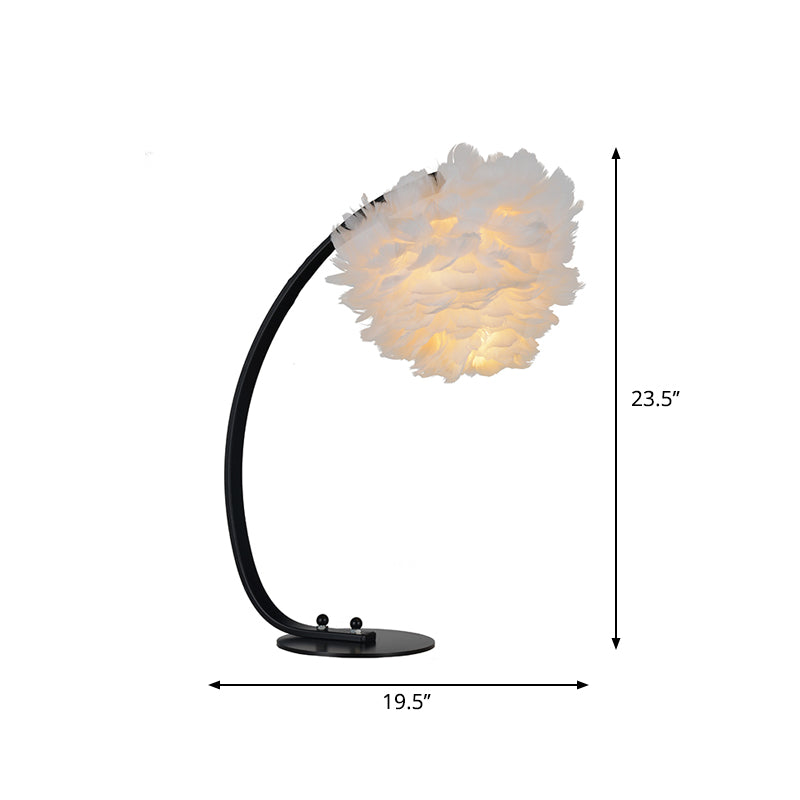 Dome/Tapered Shade Table Light Modern Feather Single Black/Pink/Cream Night Stand Lamp with Teardrop/Curved Rod/Tripod Base Clearhalo 'Lamps' 'Table Lamps' Lighting' 1986022
