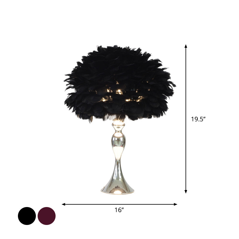Black/Purple Dome Night Lamp Modern 1-Bulb Feather Table Light with Chrome Baluster Base Clearhalo 'Lamps' 'Table Lamps' Lighting' 1986035