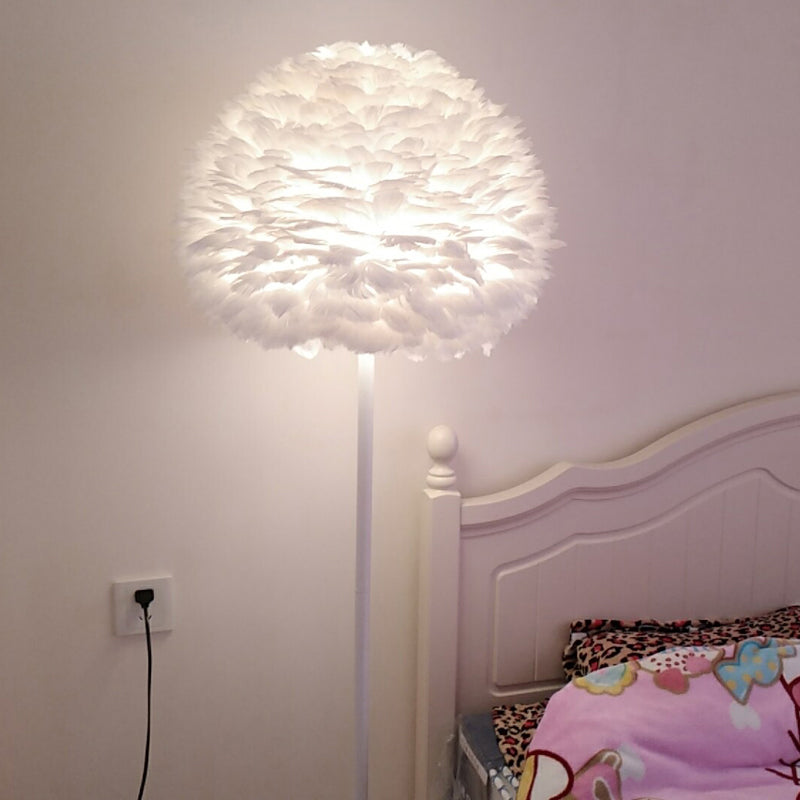 18"/21.5" Wide Dome Stand Up Lamp Modern Feather 1-Light Living Room Floor Light in White/Pink/Orange Clearhalo 'Floor Lamps' 'Lamps' Lighting' 1986039