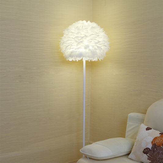 18"/21.5" Wide Dome Stand Up Lamp Modern Feather 1-Light Living Room Floor Light in White/Pink/Orange Clearhalo 'Floor Lamps' 'Lamps' Lighting' 1986040