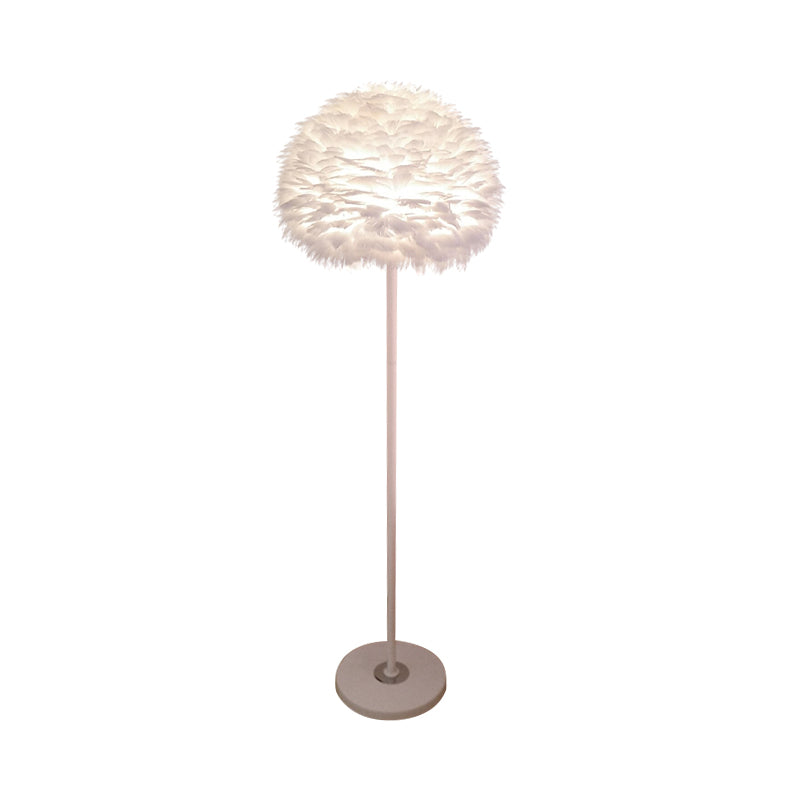 18"/21.5" Wide Dome Stand Up Lamp Modern Feather 1-Light Living Room Floor Light in White/Pink/Orange Clearhalo 'Floor Lamps' 'Lamps' Lighting' 1986041