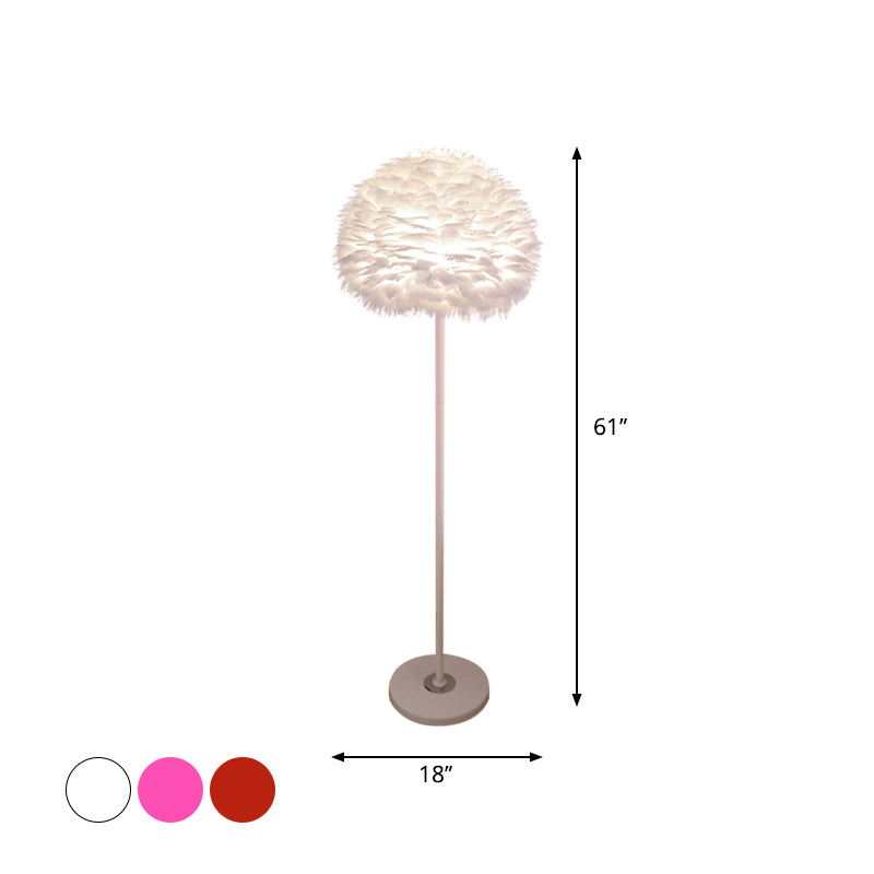 18"/21.5" Wide Dome Stand Up Lamp Modern Feather 1-Light Living Room Floor Light in White/Pink/Orange Clearhalo 'Floor Lamps' 'Lamps' Lighting' 1986042