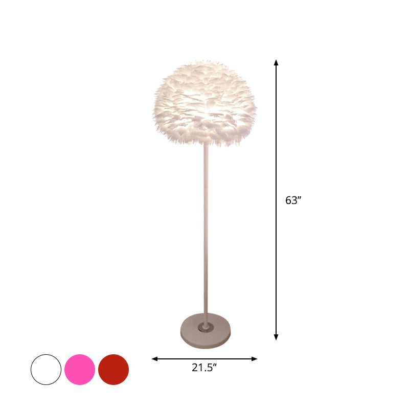 18"/21.5" Wide Dome Stand Up Lamp Modern Feather 1-Light Living Room Floor Light in White/Pink/Orange Clearhalo 'Floor Lamps' 'Lamps' Lighting' 1986043