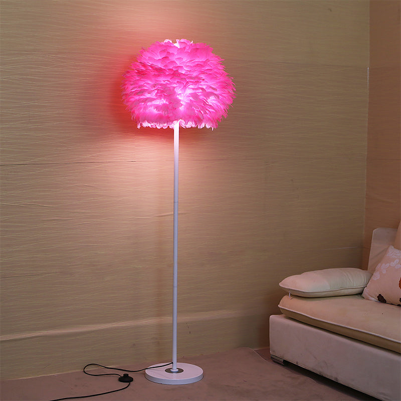 18"/21.5" Wide Dome Stand Up Lamp Modern Feather 1-Light Living Room Floor Light in White/Pink/Orange Pink Clearhalo 'Floor Lamps' 'Lamps' Lighting' 1986044