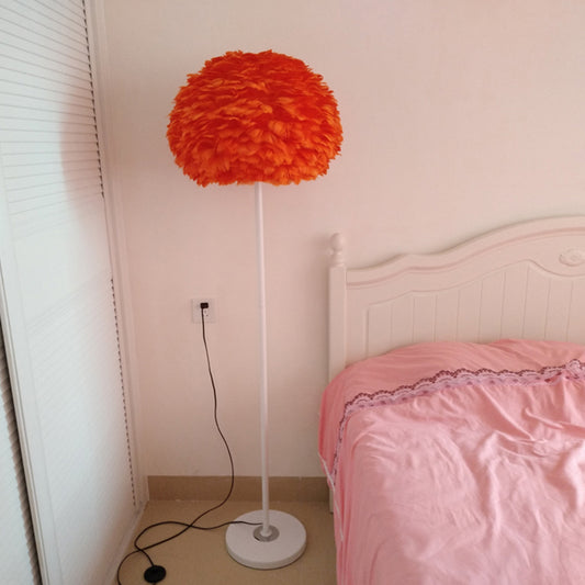 18"/21.5" Wide Dome Stand Up Lamp Modern Feather 1-Light Living Room Floor Light in White/Pink/Orange Orange Clearhalo 'Floor Lamps' 'Lamps' Lighting' 1986045