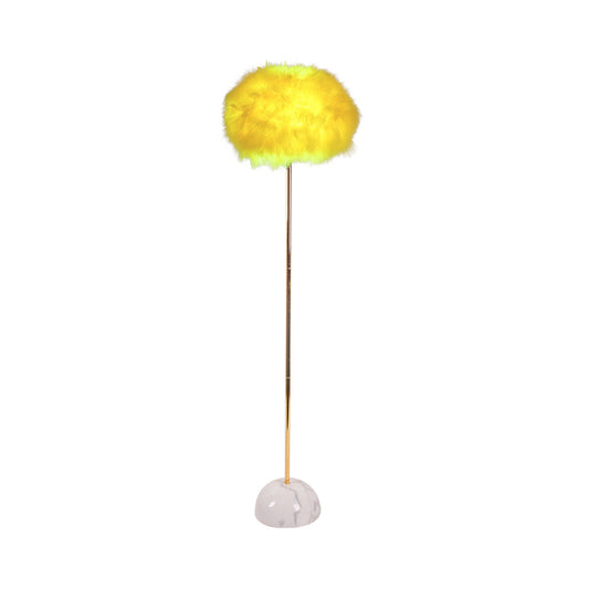 Hand-Woven Feather Sphere Floor Lamp Nordic 1 Head Yellow Floor Standing Light with Ceramic Base Clearhalo 'Floor Lamps' 'Lamps' Lighting' 1986051
