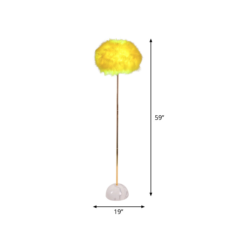 Hand-Woven Feather Sphere Floor Lamp Nordic 1 Head Yellow Floor Standing Light with Ceramic Base Clearhalo 'Floor Lamps' 'Lamps' Lighting' 1986052