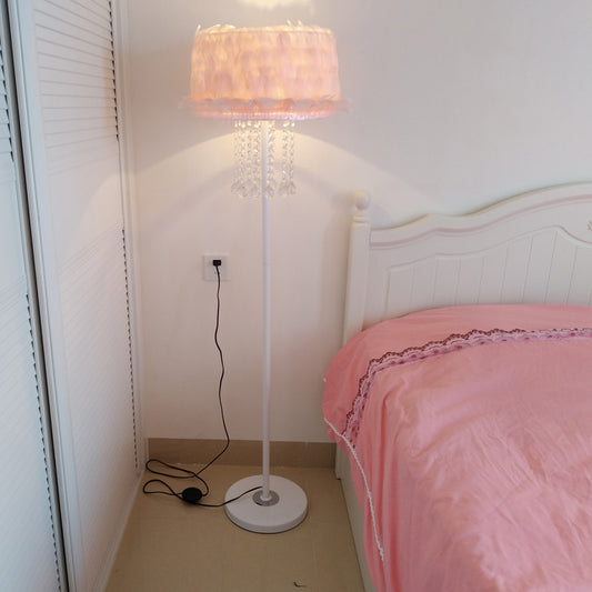 Apricot/White/Pink Lotus Floor Light Novelty Nordic 1 Bulb Feather Stand Up Lamp with Crystal Orbs Apricot Clearhalo 'Floor Lamps' 'Lamps' Lighting' 1986061