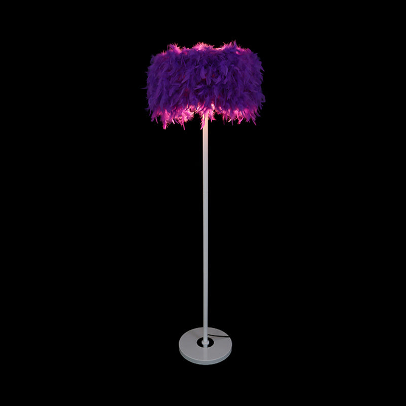 Burgundy/Purple/Pink Drum Floor Light Minimalistic 1-Bulb Feather Standing Floor Lamp for Living Room Clearhalo 'Floor Lamps' 'Lamps' Lighting' 1986099