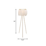 Drum Floor Standing Light Post-Modern Goose Feather 1-Head Bedside Tripod Floor Lamp in Brass and White Clearhalo 'Floor Lamps' 'Lamps' Lighting' 1986106