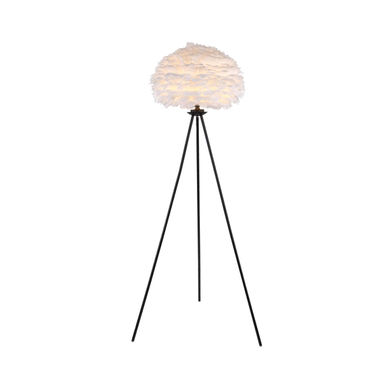 Dome Feather Floor Lamp Minimalist Single Grey/White/Pink Floor Light with Black/White/Gold Tripod for Bedroom Clearhalo 'Floor Lamps' 'Lamps' Lighting' 1986110
