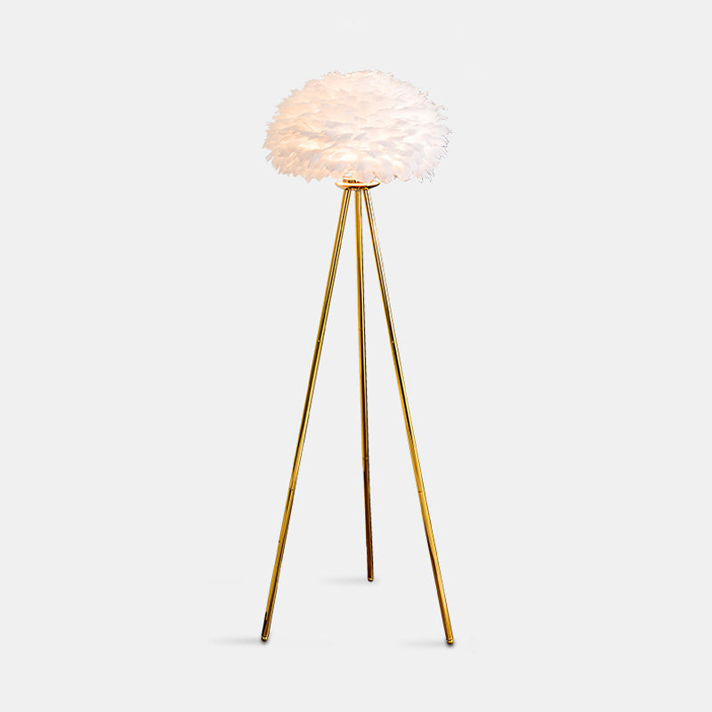 Dome Feather Floor Lamp Minimalist Single Grey/White/Pink Floor Light with Black/White/Gold Tripod for Bedroom Clearhalo 'Floor Lamps' 'Lamps' Lighting' 1986115