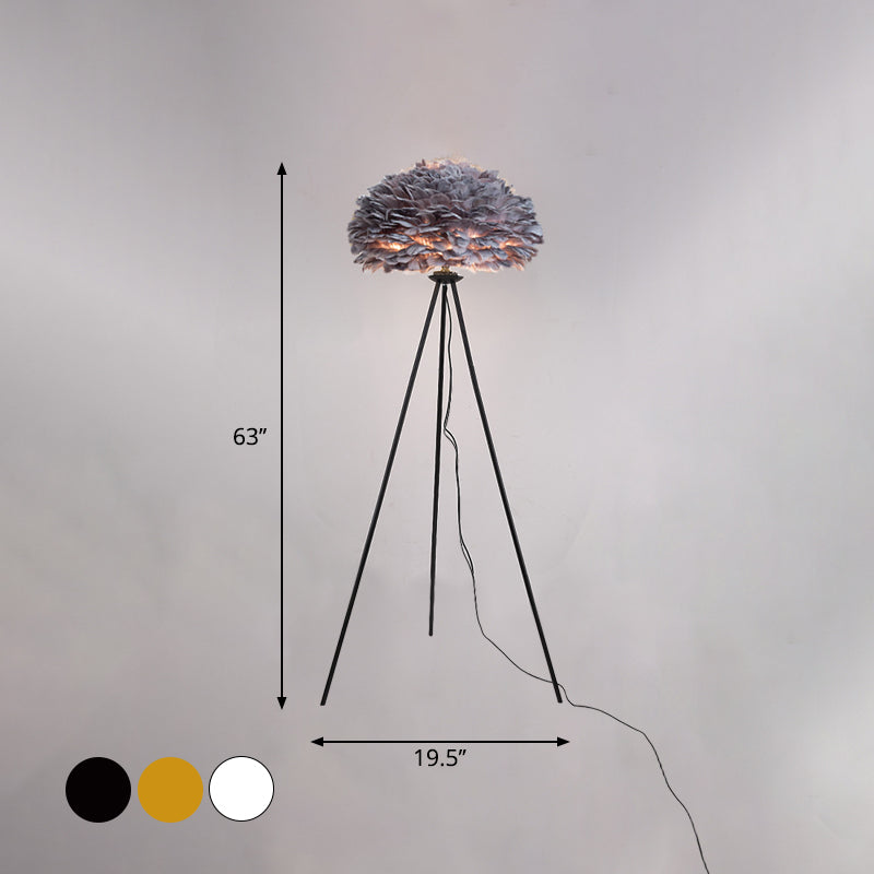Dome Feather Floor Lamp Minimalist Single Grey/White/Pink Floor Light with Black/White/Gold Tripod for Bedroom Clearhalo 'Floor Lamps' 'Lamps' Lighting' 1986120