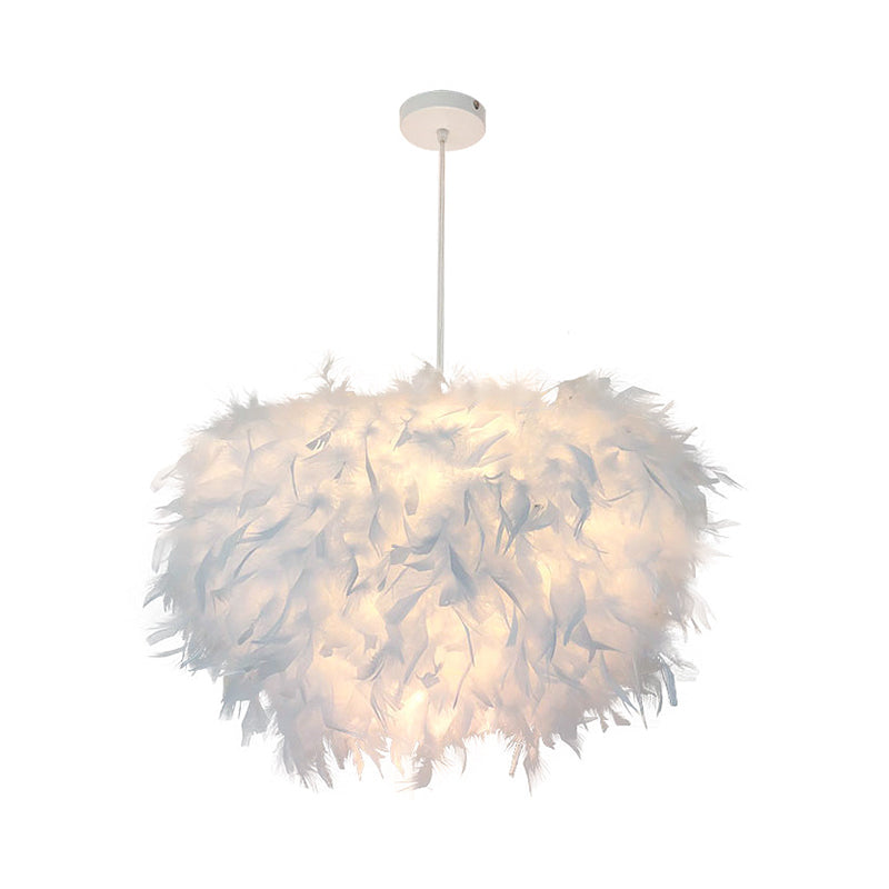 Hand-Worked Hemispherical Pendant Lamp Nordic Feather 1 Bulb White Hanging Light Kit, 11"/15"/19.5" W Clearhalo 'Ceiling Lights' 'Modern Pendants' 'Modern' 'Pendant Lights' 'Pendants' Lighting' 1986195