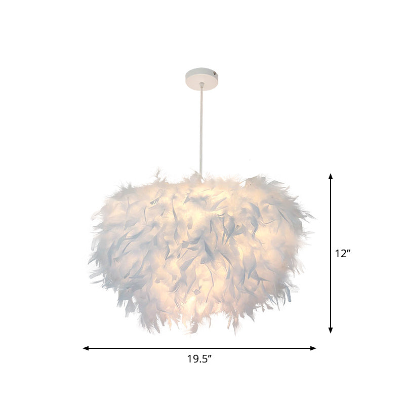 Hand-Worked Hemispherical Pendant Lamp Nordic Feather 1 Bulb White Hanging Light Kit, 11"/15"/19.5" W Clearhalo 'Ceiling Lights' 'Modern Pendants' 'Modern' 'Pendant Lights' 'Pendants' Lighting' 1986196