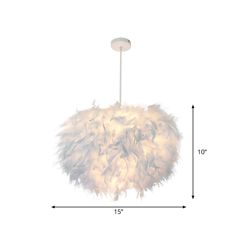 Hand-Worked Hemispherical Pendant Lamp Nordic Feather 1 Bulb White Hanging Light Kit, 11"/15"/19.5" W Clearhalo 'Ceiling Lights' 'Modern Pendants' 'Modern' 'Pendant Lights' 'Pendants' Lighting' 1986201