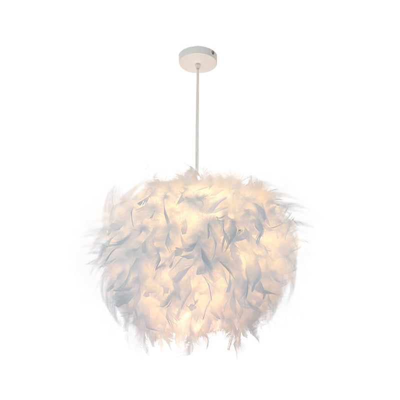 Hand-Worked Hemispherical Pendant Lamp Nordic Feather 1 Bulb White Hanging Light Kit, 11"/15"/19.5" W Clearhalo 'Ceiling Lights' 'Modern Pendants' 'Modern' 'Pendant Lights' 'Pendants' Lighting' 1986205