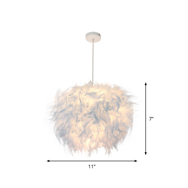 Hand-Worked Hemispherical Pendant Lamp Nordic Feather 1 Bulb White Hanging Light Kit, 11"/15"/19.5" W Clearhalo 'Ceiling Lights' 'Modern Pendants' 'Modern' 'Pendant Lights' 'Pendants' Lighting' 1986206