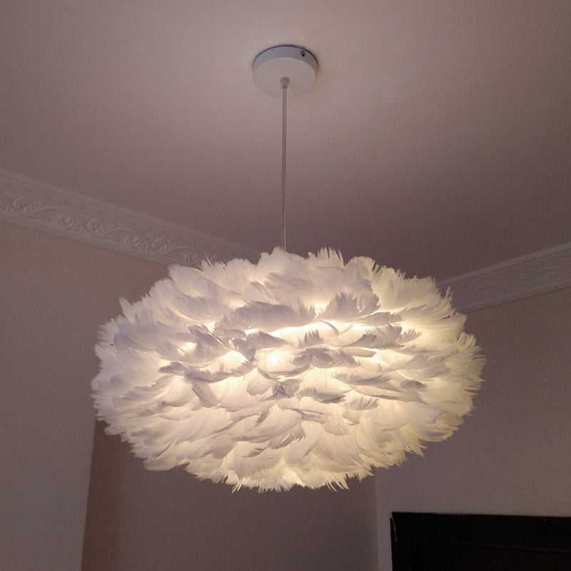 Feather Rose Blossom Pendant Light Modernist 1-Light Grey/Apricot/Pink Ceiling Hang Lamp over Table, 18"/21.5" Width White Clearhalo 'Ceiling Lights' 'Modern Pendants' 'Modern' 'Pendant Lights' 'Pendants' Lighting' 1986207