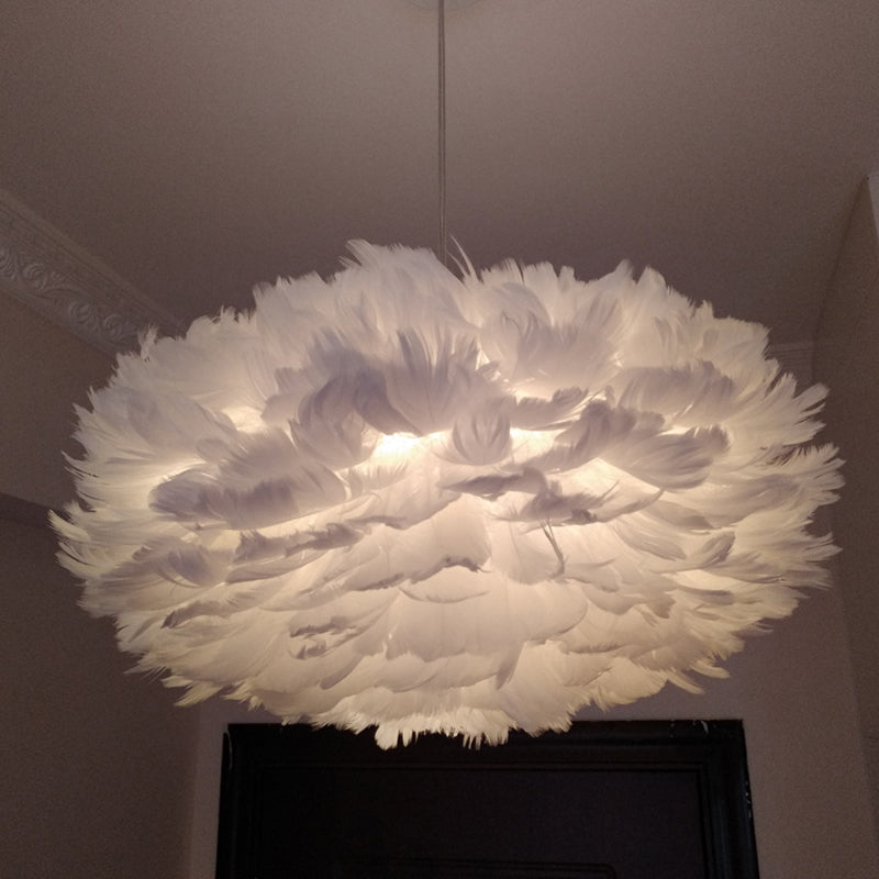 Feather Rose Blossom Pendant Light Modernist 1-Light Grey/Apricot/Pink Ceiling Hang Lamp over Table, 18"/21.5" Width Clearhalo 'Ceiling Lights' 'Modern Pendants' 'Modern' 'Pendant Lights' 'Pendants' Lighting' 1986208