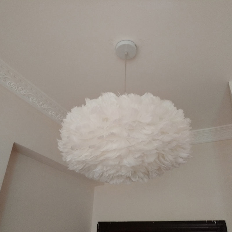 Feather Rose Blossom Pendant Light Modernist 1-Light Grey/Apricot/Pink Ceiling Hang Lamp over Table, 18"/21.5" Width Clearhalo 'Ceiling Lights' 'Modern Pendants' 'Modern' 'Pendant Lights' 'Pendants' Lighting' 1986209