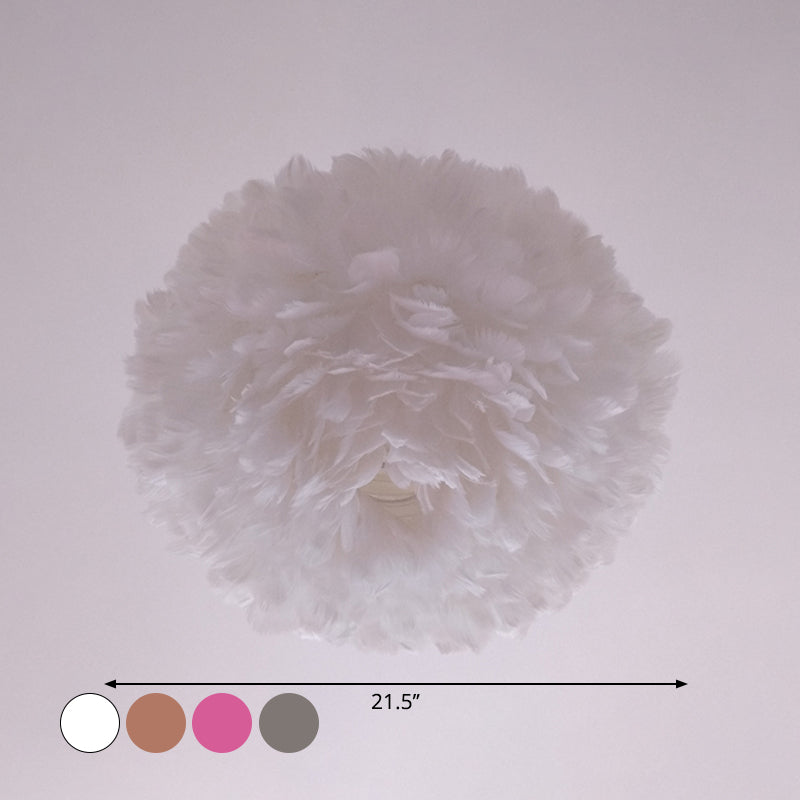 Feather Rose Blossom Pendant Light Modernist 1-Light Grey/Apricot/Pink Ceiling Hang Lamp over Table, 18"/21.5" Width Clearhalo 'Ceiling Lights' 'Modern Pendants' 'Modern' 'Pendant Lights' 'Pendants' Lighting' 1986212