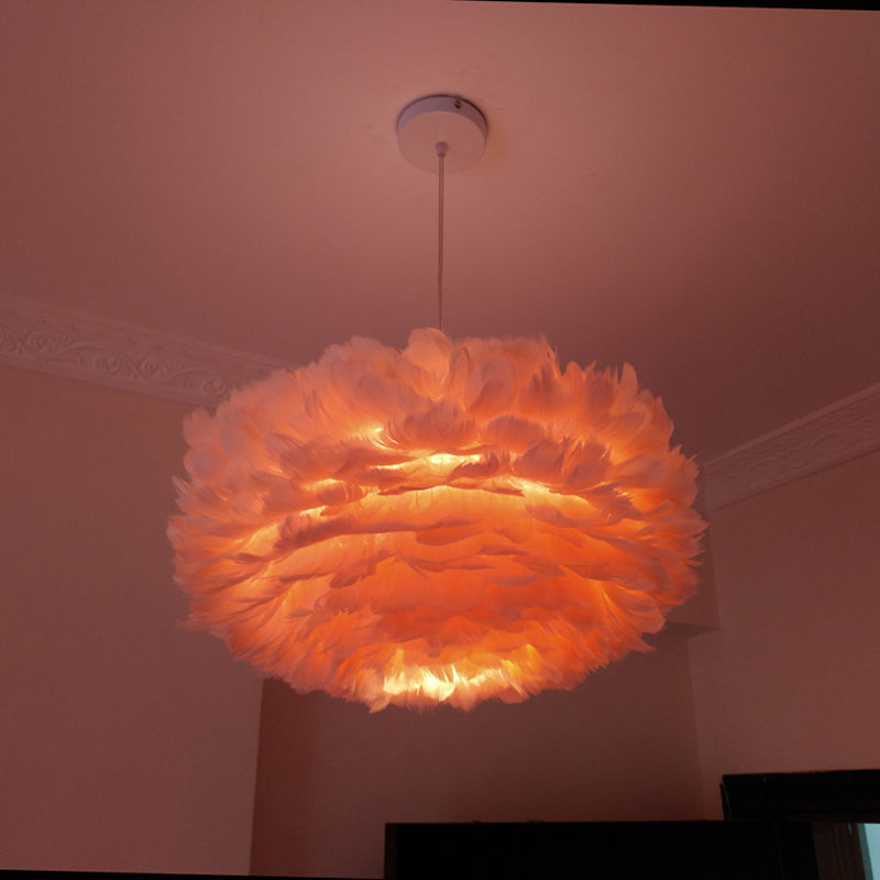 Feather Rose Blossom Pendant Light Modernist 1-Light Grey/Apricot/Pink Ceiling Hang Lamp over Table, 18"/21.5" Width Apricot Clearhalo 'Ceiling Lights' 'Modern Pendants' 'Modern' 'Pendant Lights' 'Pendants' Lighting' 1986213