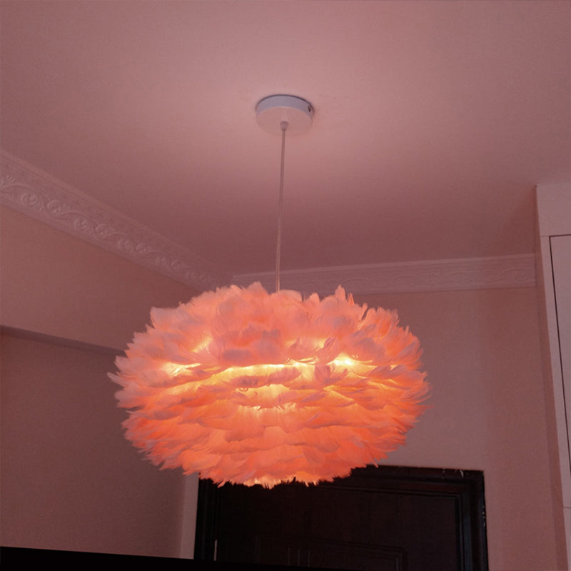 Feather Rose Blossom Pendant Light Modernist 1-Light Grey/Apricot/Pink Ceiling Hang Lamp over Table, 18"/21.5" Width Clearhalo 'Ceiling Lights' 'Modern Pendants' 'Modern' 'Pendant Lights' 'Pendants' Lighting' 1986214